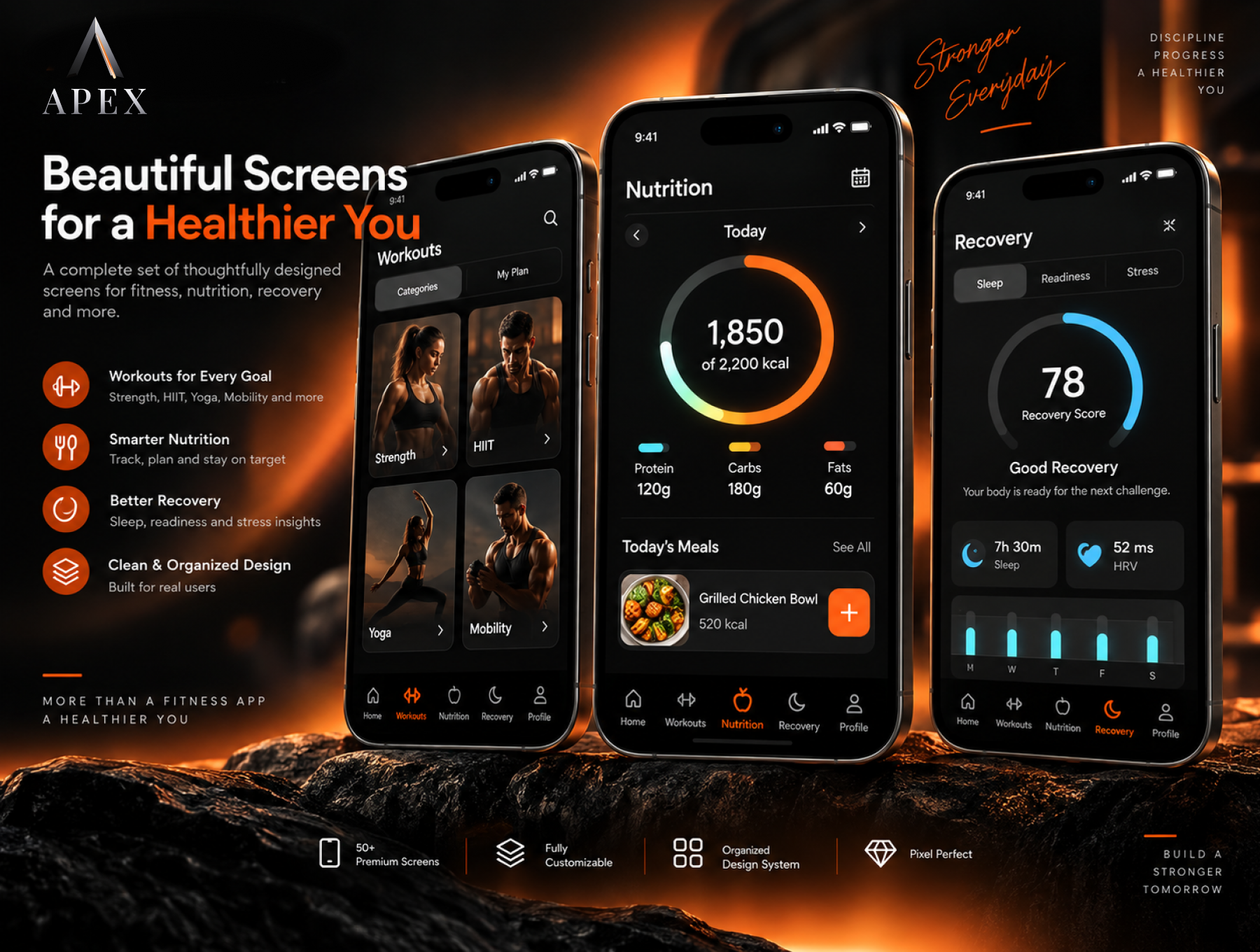 APEX Lite workout library screens preview