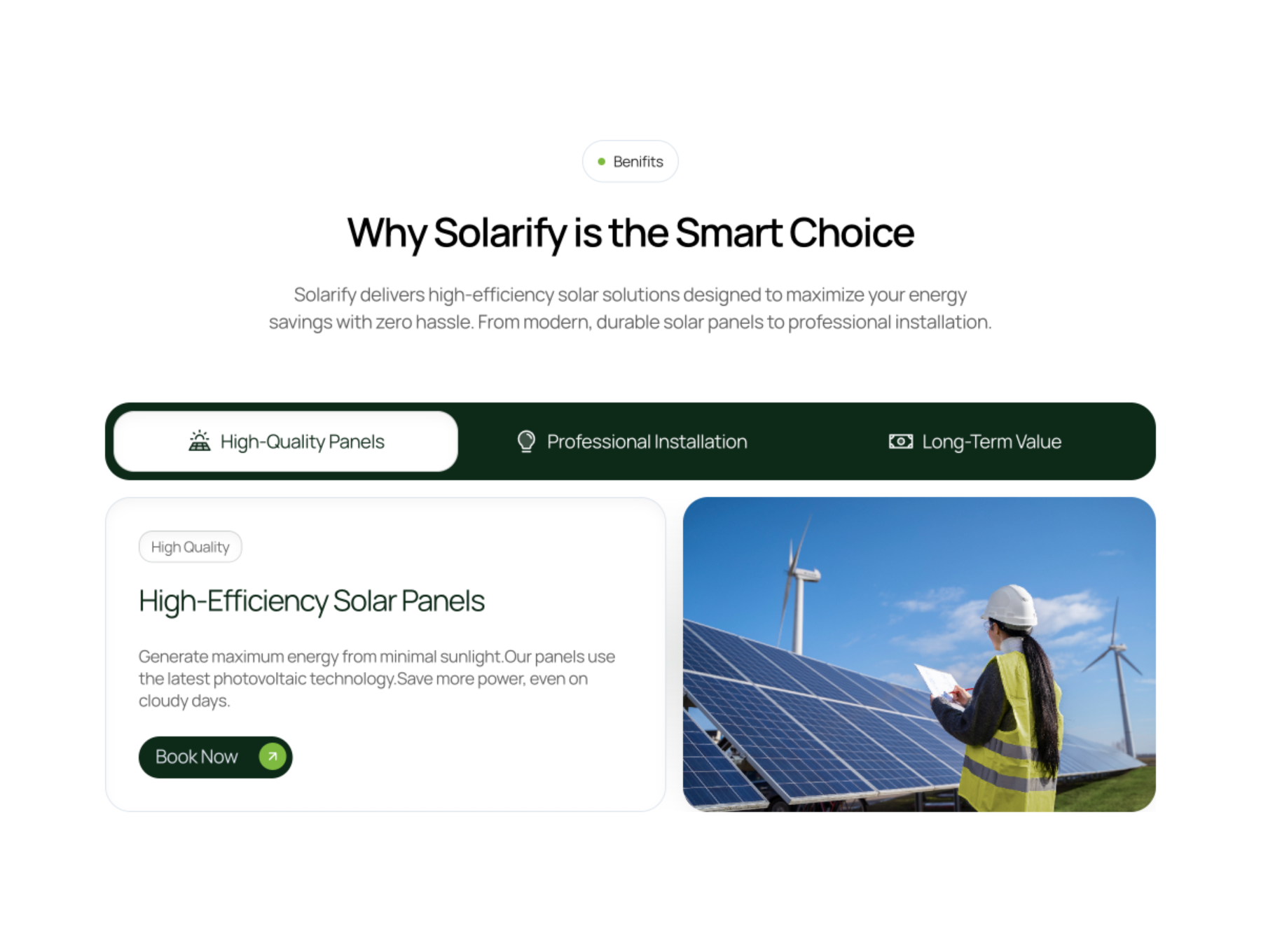 Solarize Framer template services section preview