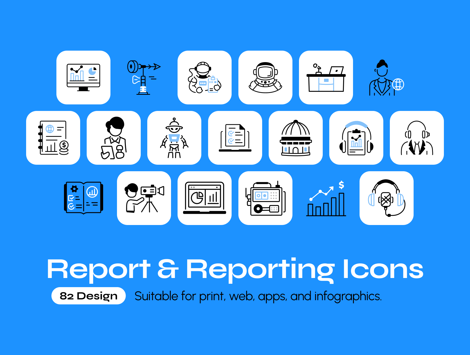News & Media Icons icon grid preview
